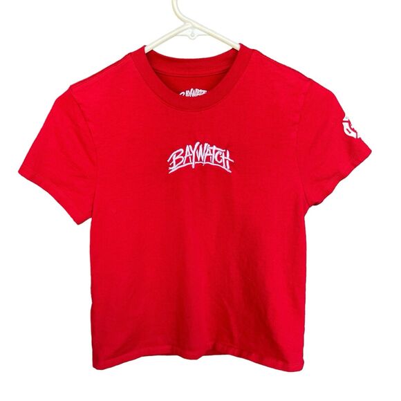 Official Baywatch Womens Baby Tee Small Y2K Movie Beach Lifeguard Cotton Red - Picture 1 of 9